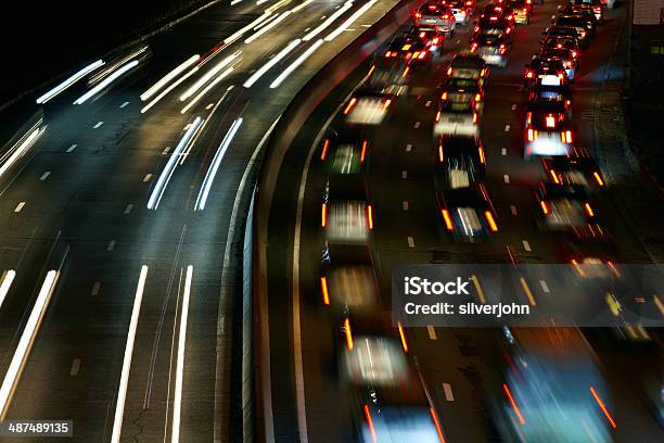 Night Traffic Light Of Big City Stock Photo - Download Image Now - Blue, Blurred Motion, Bus