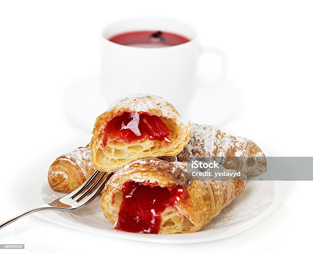 croissants and cup of tea Baked Stock Photo