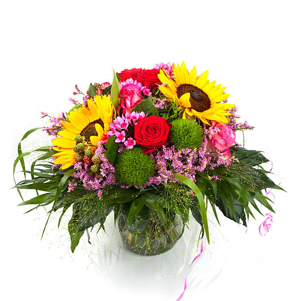 istock Beautiful colorful fresh flowers bouquet isolated on white background 487491988