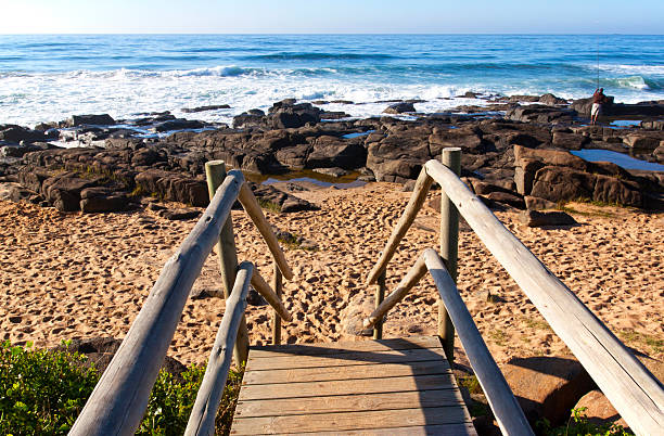 istock Weathered Wooden Stairway Leading onto Rocky Beach 487492101