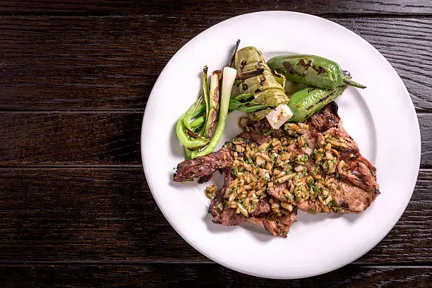 Mexican beef steak from above (carne asada)