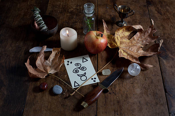 Wiccan Altar for Autumn stock photo