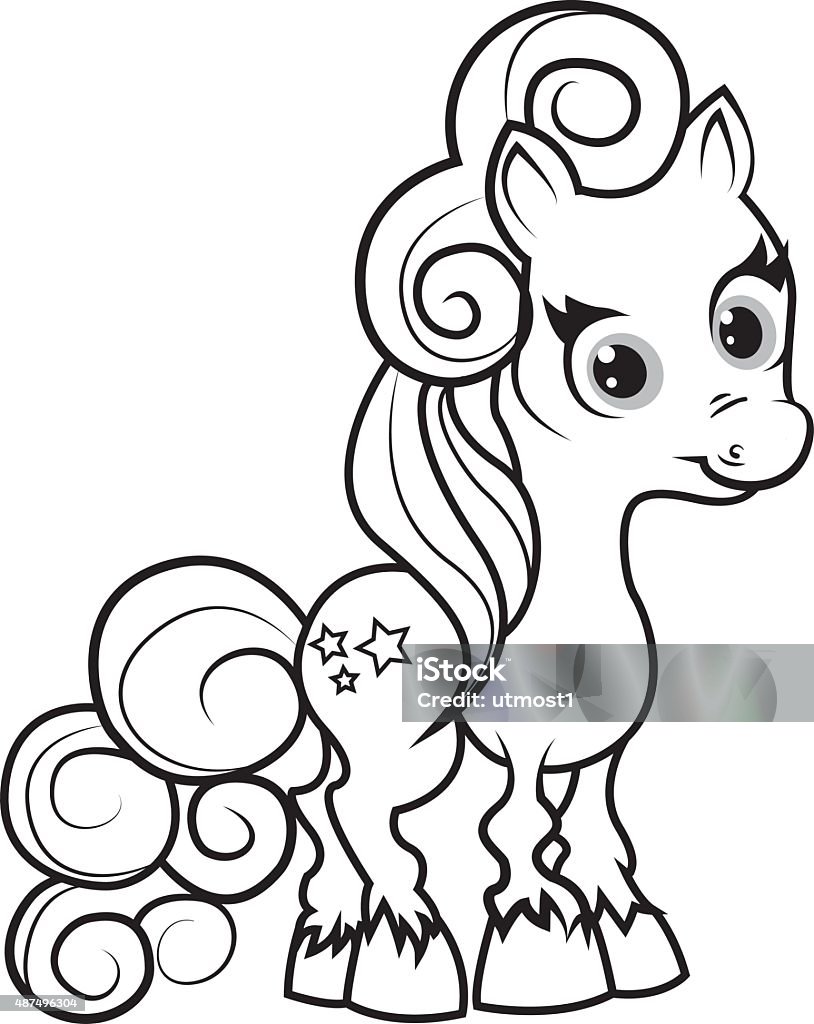 Cute pony - coloring page for kids Black and white coloring sheet  Child stock vector