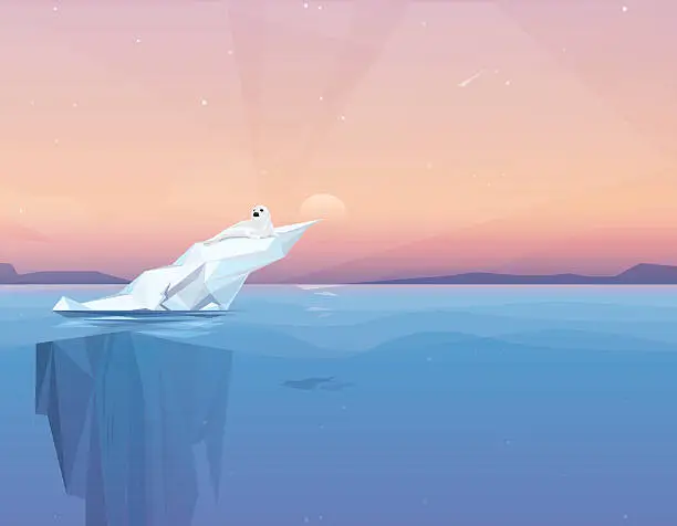 Vector illustration of Harp seal on a melting iceberg