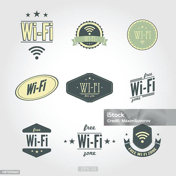 Wi Fi Nine Icons In Vintage Retro Style Stock Illustration - Download Image Now - 2015, Advice, Arts Culture and Entertainment