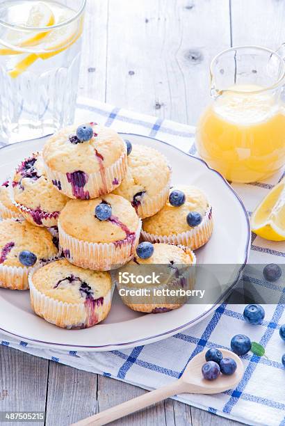 Blueberry Muffins Stock Photo - Download Image Now - Blueberry, Lemon - Fruit, Baked