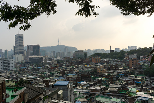crowded houses and apartments of seoul taken from changsing dong district.