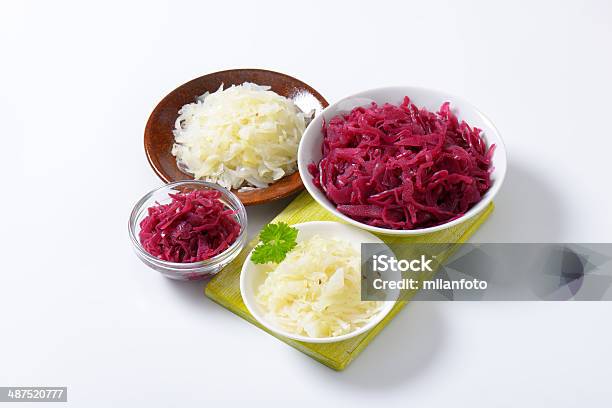 White And Red Sauerkraut Stock Photo - Download Image Now - Bowl, Brown, Cabbage