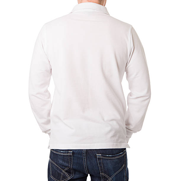 istock White polo shirt with long sleeve on a young man 487521569