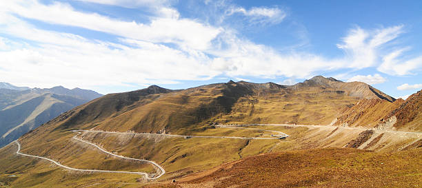 istock Mountain landscape with white sutra streamer scattered on the gr 487521778