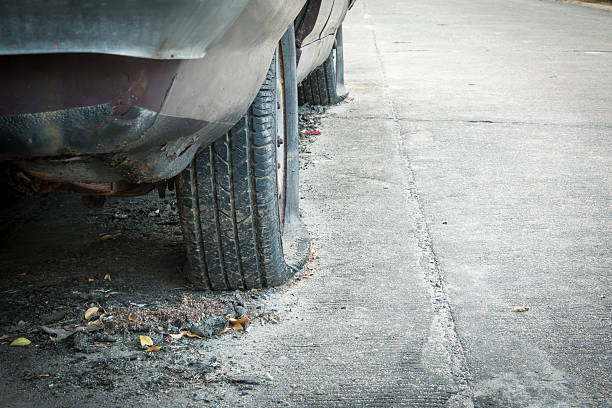 flat tyre stock photo