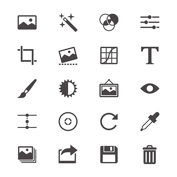 Photography flat icons Simple vector icons. Clear and sharp. Easy to resize. No transparency effect. EPS10 file. high contrast photos stock illustrations
