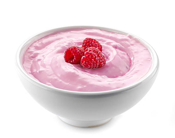 istock bowl of raspberry yogurt on a white background 487526089