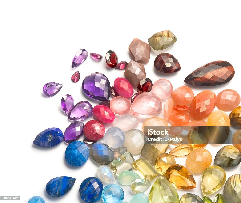 Multicolored natural gems on the white background. More images: Gemstone Stock Photo