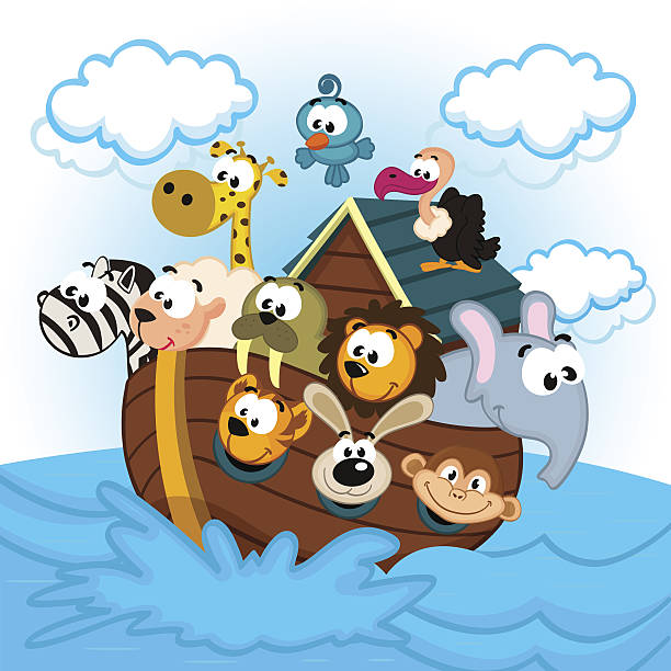 ilustrações de stock, clip art, desenhos animados e ícones de noah's ark com animais - ark cartoon noah animal