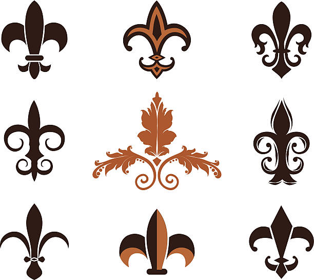 значки fleur de lis - coat of arms france nobility french culture stock illustrations