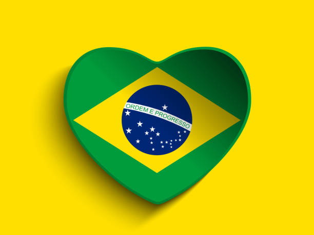 ilustraciones, imágenes clip art, dibujos animados e iconos de stock de brasil bandera de papel de corazón botón - world cup