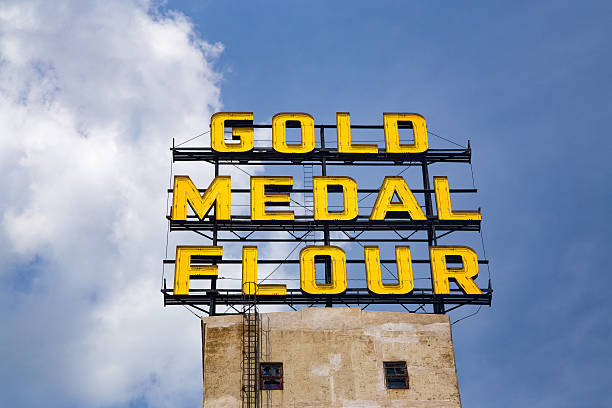 Minneapolis, United States - August 5, 2015: The Gold Medal Flour Sign at the landmark Mill City Musem.