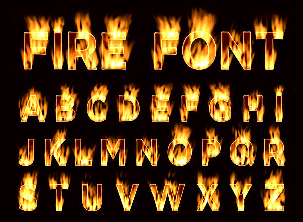 istock Fire font. Plum letters. Characters in the fire. 487528278