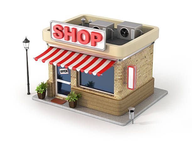 istock Concept of shop. Store with copy space board. 487530944