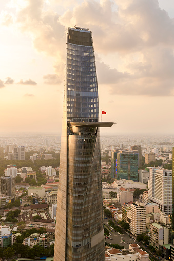 Ho Chi Minh City, Vietnam - Aug 13, 2014: Helicopter pad at the top of tallest building in Ho Chi Minh City on Aug 13, 2014. With 61 stage this tower are the tallest building in Saigon.
