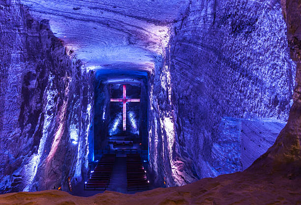 Zipaquira, Colombia: Looking Into The Barrel Vault At The New Catedral De Sal, Located In The Old Halite Mines, A Few Hundred Feet Below The Surface On The Andes Mountains stock photo