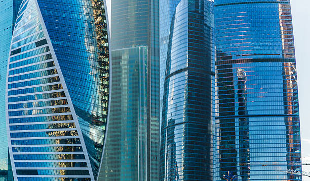 istock Close up office building made of glass 487535204
