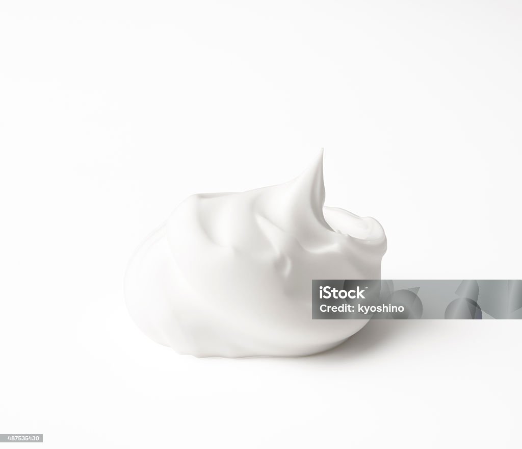 Isolated shot of shaving cream on white background Close-up of shaving cream isolated on white background with clipping path. Soap Sud Stock Photo
