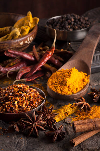 istock Indian spices/ Chilli Flakes, Turmeric, Chili , Cardamom, Star Anise 487535443