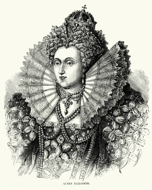 ilustrações de stock, clip art, desenhos animados e ícones de queen elizabeth i - real people caucasian one person black and white