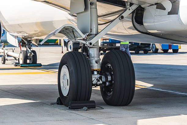istock Close up airplane main landing gear 487535934