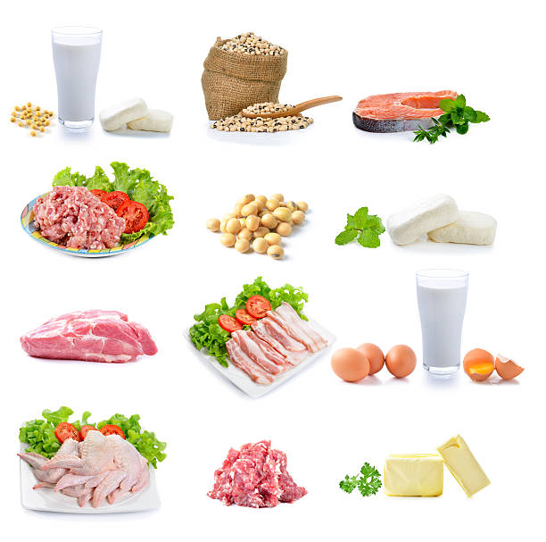 istock Food high in protein isolated on white 487536078