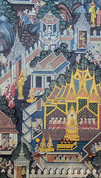 istock Thai mural painting on temple wall 487536276