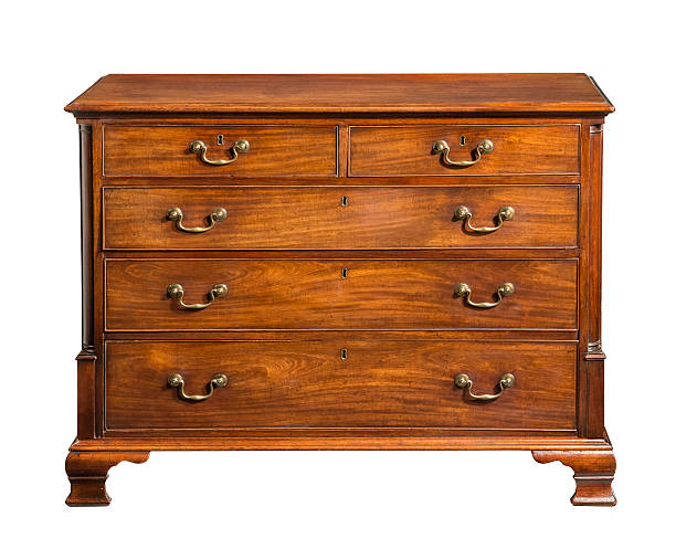 Old original vintage wooden chest of drawers old vintage antique chest of drawers mahogany wood isolated on white. trunk furniture photos stock pictures, royalty-free photos & images