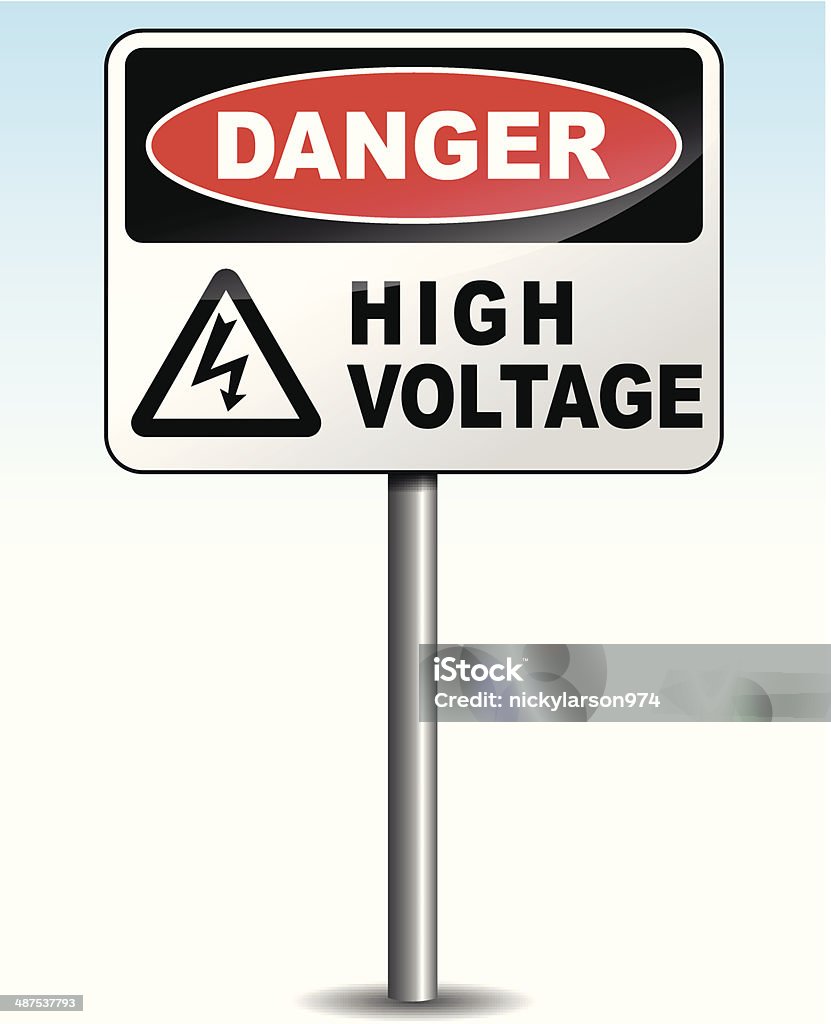 Vector high voltage sign Vector illustration of high voltage sign on sky background Black Color stock vector