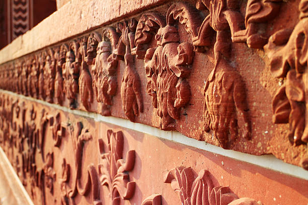 istock Decorative sandstone wall of Taj Mahal, India. 487537986