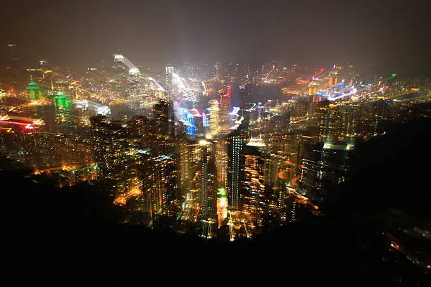 Hongkong island night time take picture while exploding zoom len and low speed shutter
