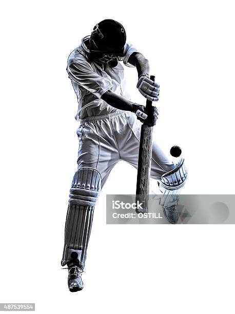 Cricket Player Batsman Silhouette Stock Photo - Download Image Now - Sport of Cricket, Sport, White Background