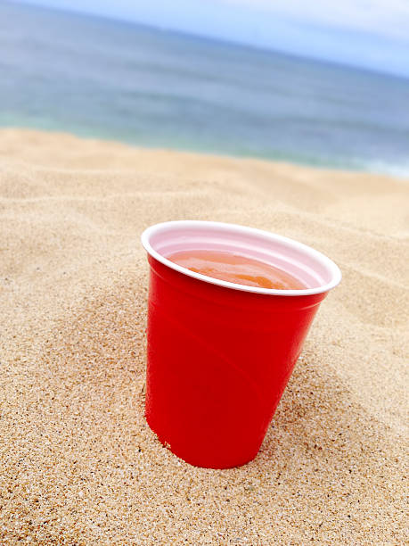 la bière sur la plage - disposable cup plastic beer bottle photos et images de collection