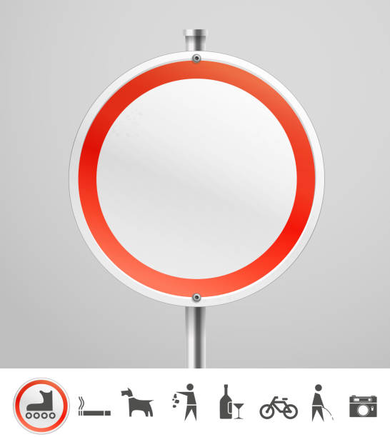 istock Blank round urban sign with collection of silhouettes. 487540309