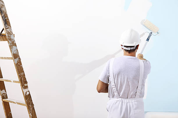 pintor hombre en el trabajo con un rodillo de pintura - repairing apartment home improvement painting fotografías e imágenes de stock