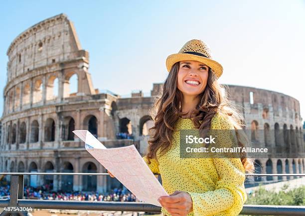 Happy Woman Tourist At Rome Colosseum Stock Photo - Download Image Now - Coliseum - Rome, Rome - Italy, 2015