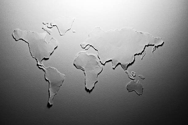 istock World map made from paper. Black and white style. 487547335