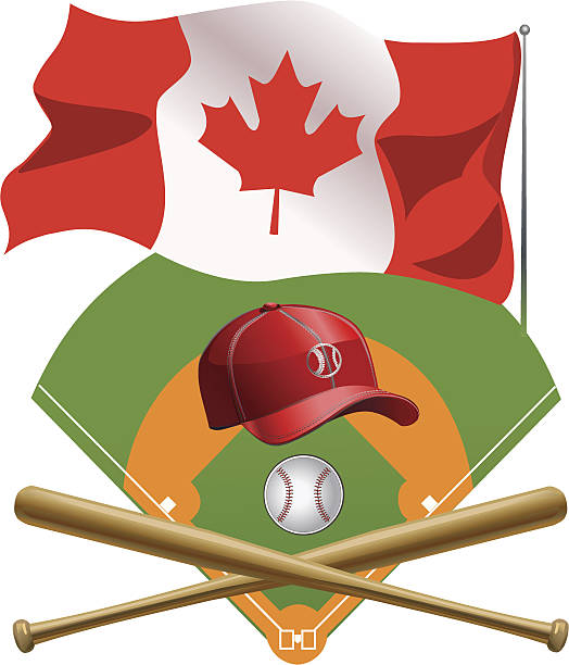 istock Canada Flag and baseball ball and crossed baseball bats 487547605