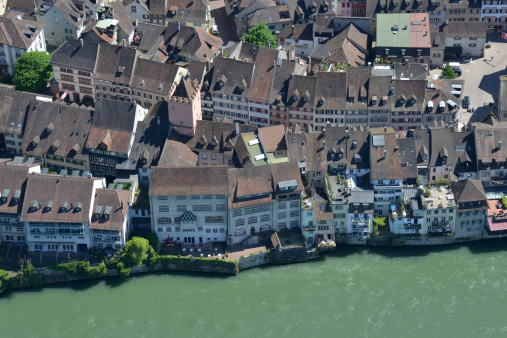 Flight shot of the old town of Rheinfelden (Switzerland)