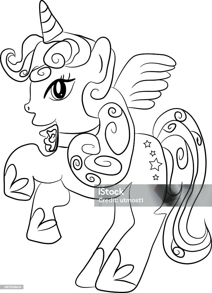 Unicorn - coloring page for kids Black and white coloring sheet  Coloring Book Page - Illlustration Technique stock vector