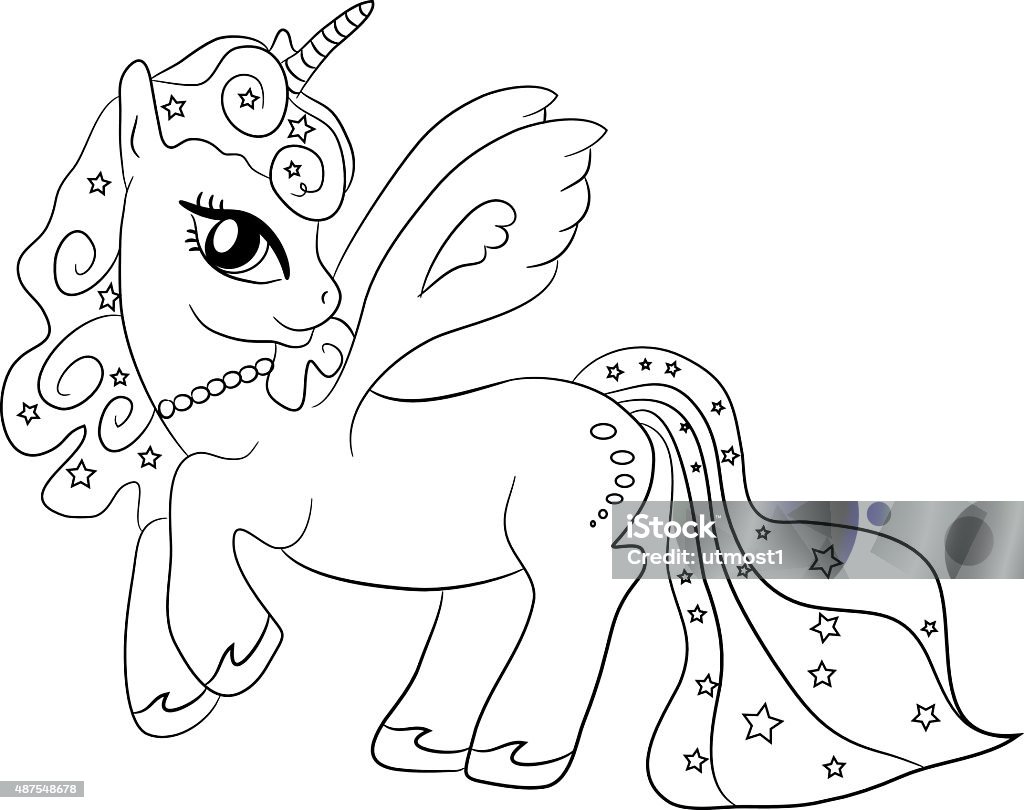 Unicorn - coloring page for kids Black and white coloring sheet  Coloring Book Page - Illlustration Technique stock vector