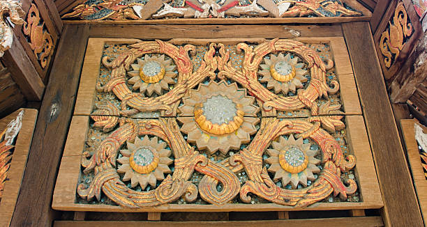 istock ancient Buddhist temples built of wood. 487550705