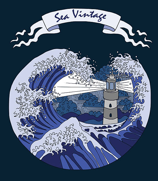 ilustrações, clipart, desenhos animados e ícones de farol de storm - lighthouse beacon sailing storm