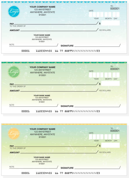 stockillustraties, clipart, cartoons en iconen met set of generic company check designs - cheque